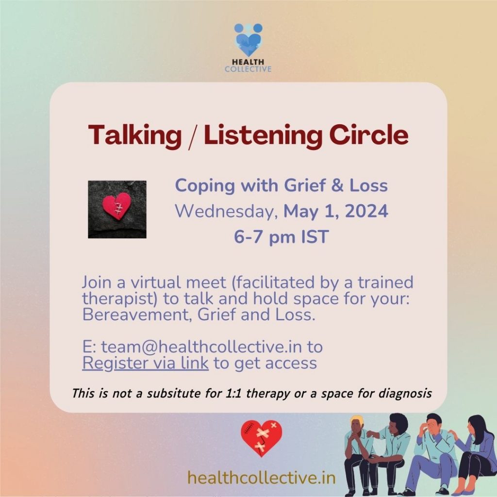 Creative with information on Talking/ Listening Circle on Grief