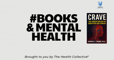Header with text Books and Mental Health brought to you by The Health Collective with book image of the book Crave by Professor Cuomo